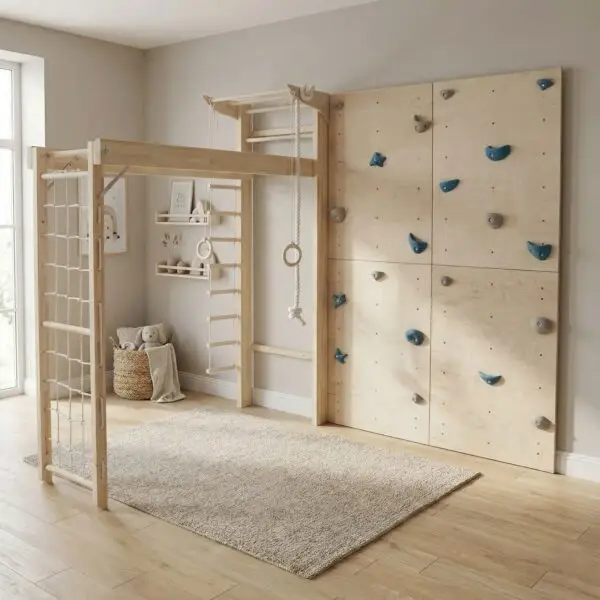 Mit Valo holst Du Dir eine modulare Boulderwand ins Kinderzimmer, die sowohl körperliche Fitness als auch mentale Fähigkeiten spielerisch fördert und endlosen Kletterspaß bietet